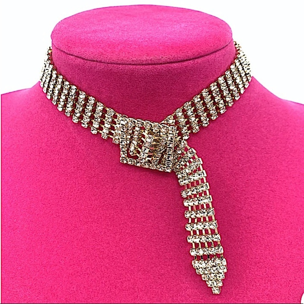 Gold Belt Buckle Crystal Choker